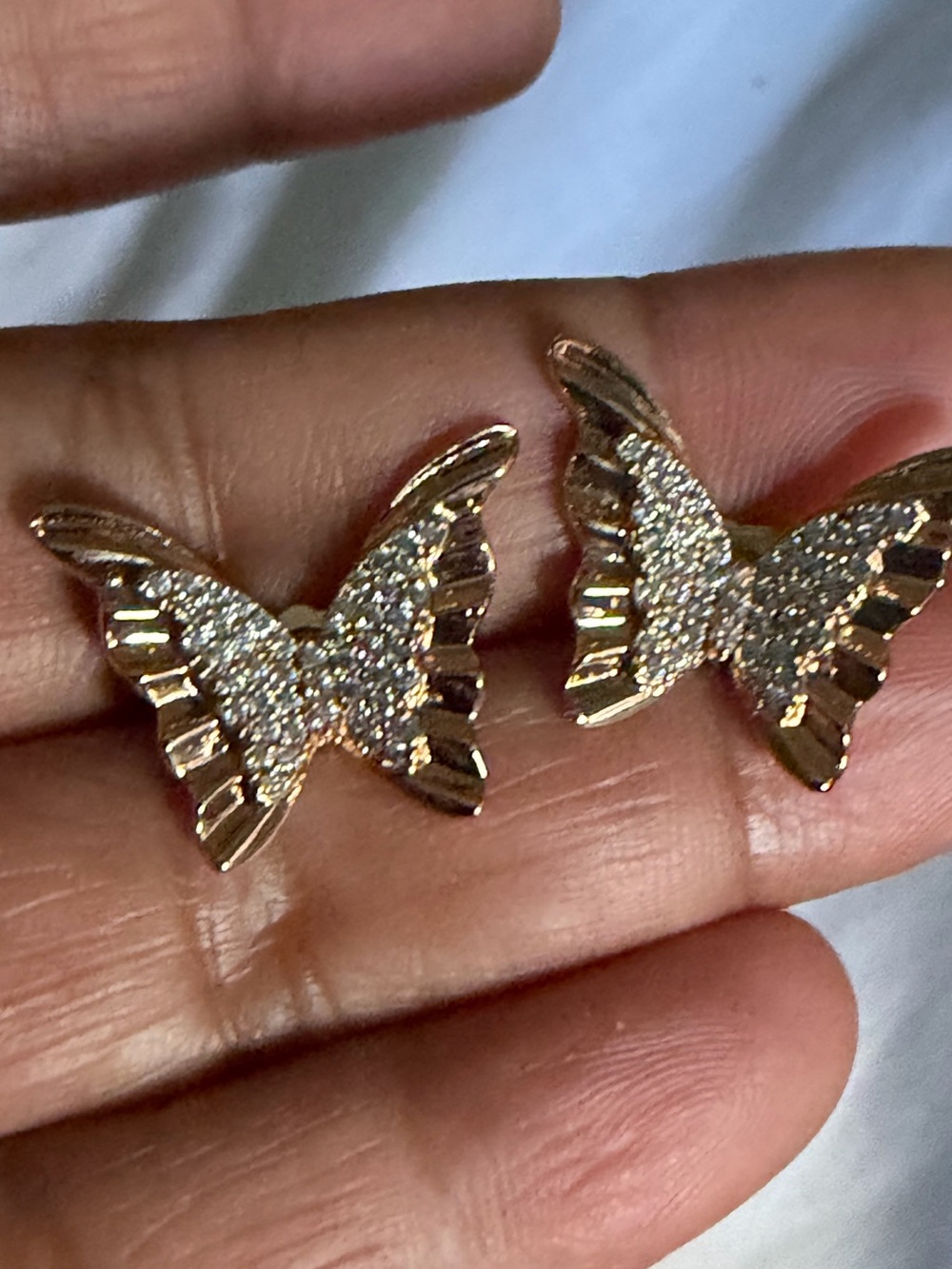 Gold Butterfly Crystal Pavé Stud Earrings - Women Jewelry